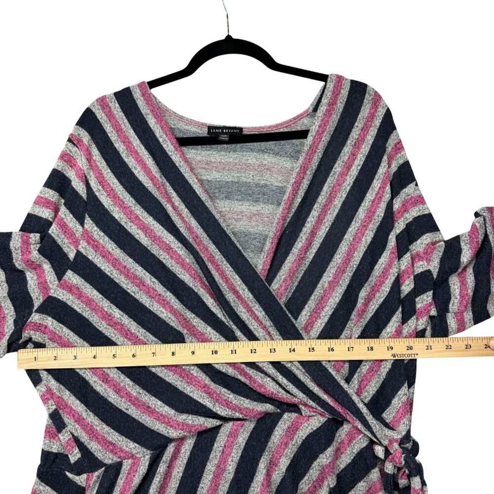 Lane Bryant Top Womens 26/28 Pink Black Long Sleeve Striped Faux Wrap Knit Comfy - Picture 8 of 9